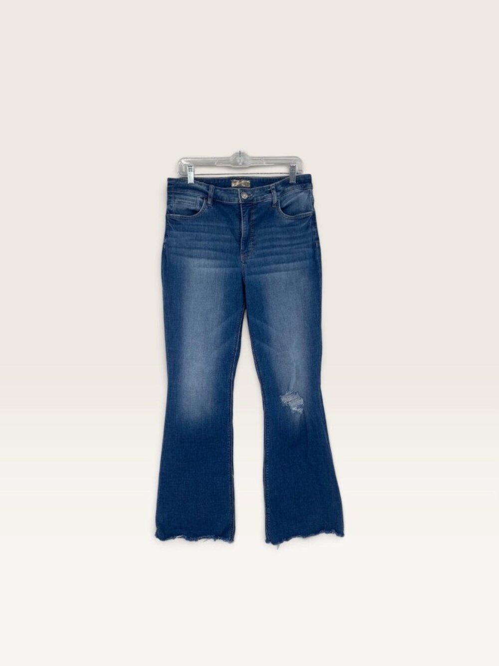 KUT from the Kloth Stella Fab Ab Flare Jeans Blue Distressed Raw Hem Size 10